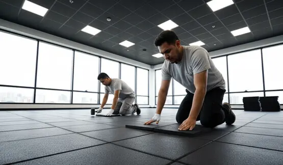 Instalación modular de piso rompecabezas para gimnasio - Encaje por presión Instalación sencilla de piso rompecabezas para gimnasio - No requiere herramientas