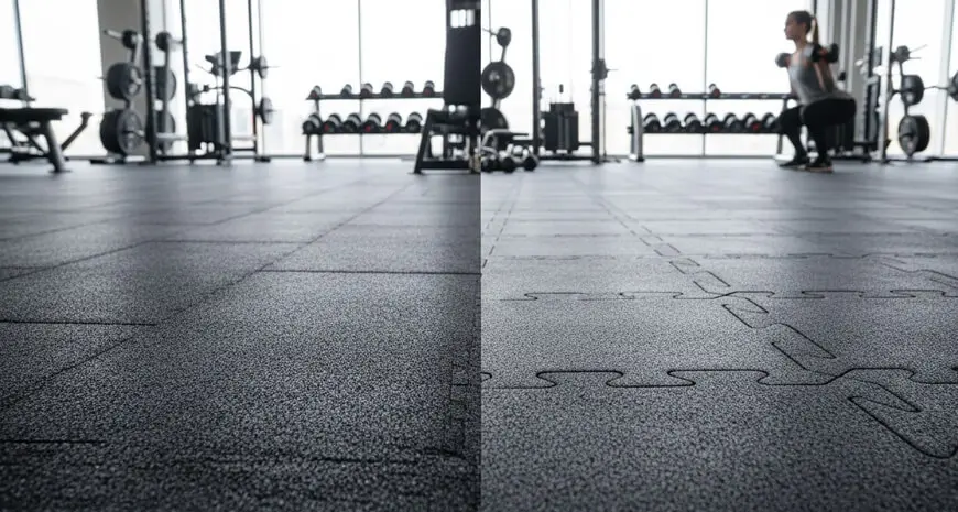 Comparativa entre loseta de caucho y piso rompecabezas para gimnasio